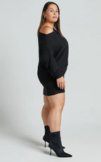 Fermina Mini Dress - Long Sleeve Bodycon Dress in Black