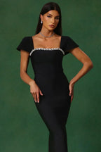 Romelle Diamond Bandage Maxi Dress – Short Sleeve Elegant Gown