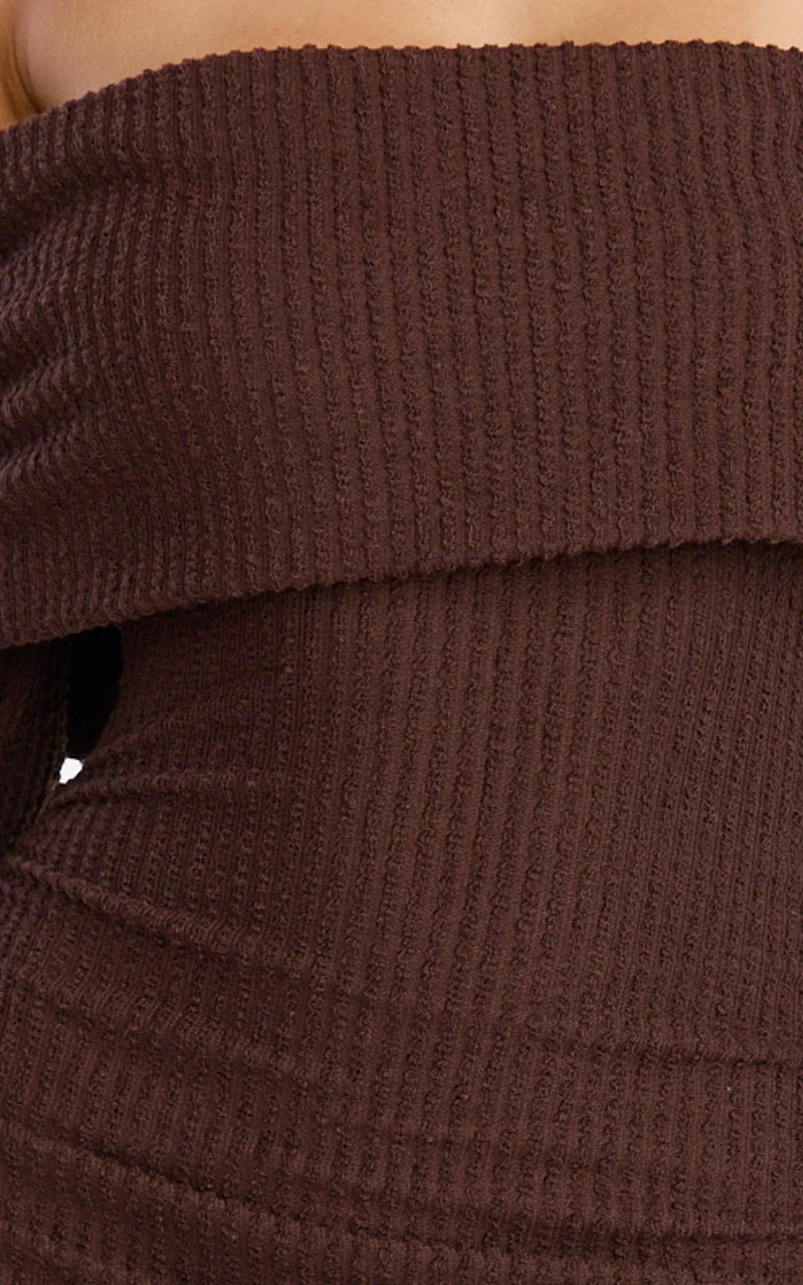 Maeve Mini Dress - Off Shoulder Long Sleeve Fit And Flare Mini Dress in Chocolate