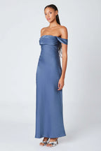Satin Off the Shoulder Maxi Dress