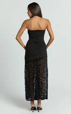 Mila Midi Dress - Strapless Dropped Waist Dress in Black