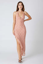 Lace Halter Asymmetrical Midi Dress
