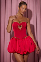 Embellished Heart Cut-Out Strapless Corset Top in Red