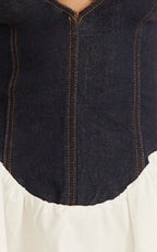 Schiffer Mini Dress - Low Cut Notch Neck Contrast Denim Mini Dress in Raw