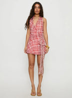 Brissa Halter Wrap Mini Dress Brown Orange Multi