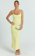 Ramirez Midi Dress - Scoop Neck Low Back Dress in Lemon