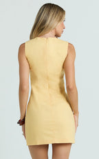 Yvonne Mini Dress - Key Hole Beaded Dress in Lemon