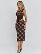 NARELLE TOP BROWN CHECK