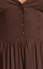 Everly Midi Dress - Tie Halter Neck Button Down Bodice Fit And Flare Dress in Chocolate