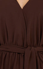Ariette Mini Dress - Plunge Neck Fringe Detail Belt Dress in Chocolate