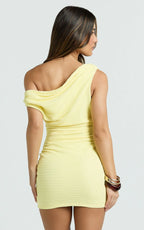 Ophelia Mini Dress - One Shoulder Bodycon Dress in Lemon