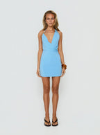 Esperanza Halter Drape Mini Dress Blue