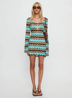 Suka Long Sleeve Knit Mini Dress Brown / Blue