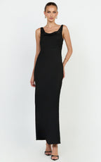 Harlow Maxi Dress - Cowl Neck Scooped Back Slip Dress in Black