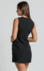 Yasmine Mini Dress - Button Down Boucle Dress in Black