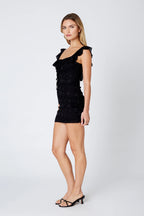 Lace Ruffle Keyhole Mini Dress