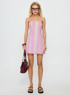 Faris Strapless Mini Dress Pink Stripe