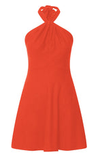 Louie Mini Dress - Linen Halter Neck Dress in Orange
