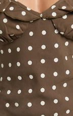Isla Mini Dress - Ruffle Sleeve A Line Dress in Chocolate Polka Dot