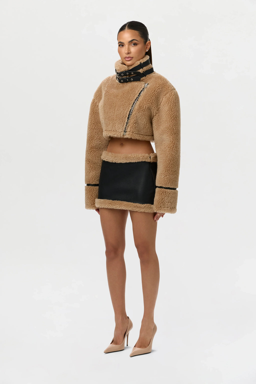 Sherpa Vegan Leather Mini Skirt
