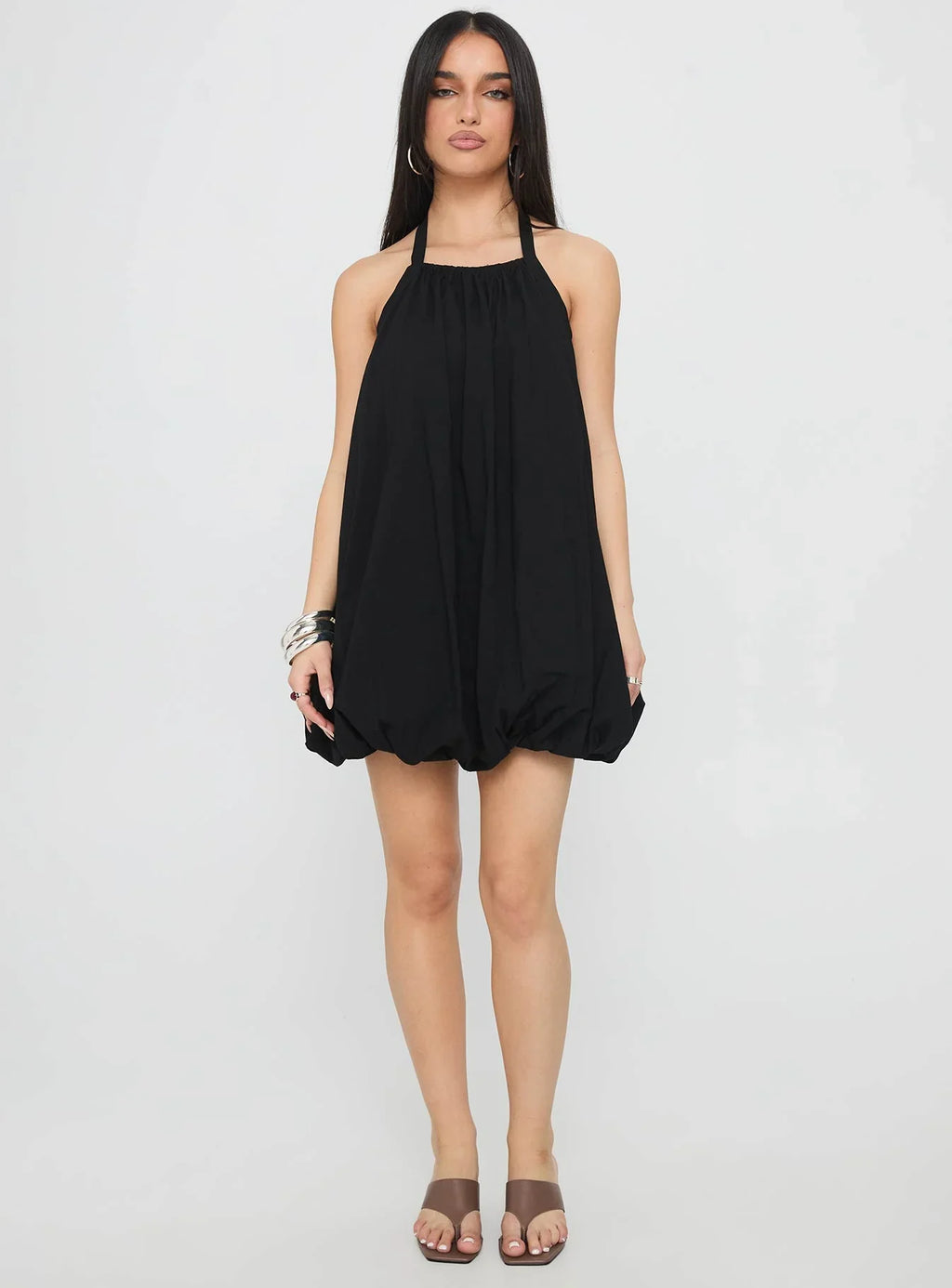 Friandise Bubble Hem Mini Dress Black