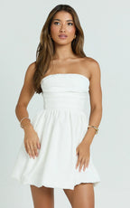 Shaima Mini Dress - Strapless Bubble Hem Dress in White