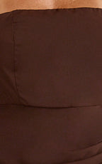 Penelope Maxi Dress - Halter Tie Back Neck Dropped Asymmetric Fit And Flare Dress in Chocolate