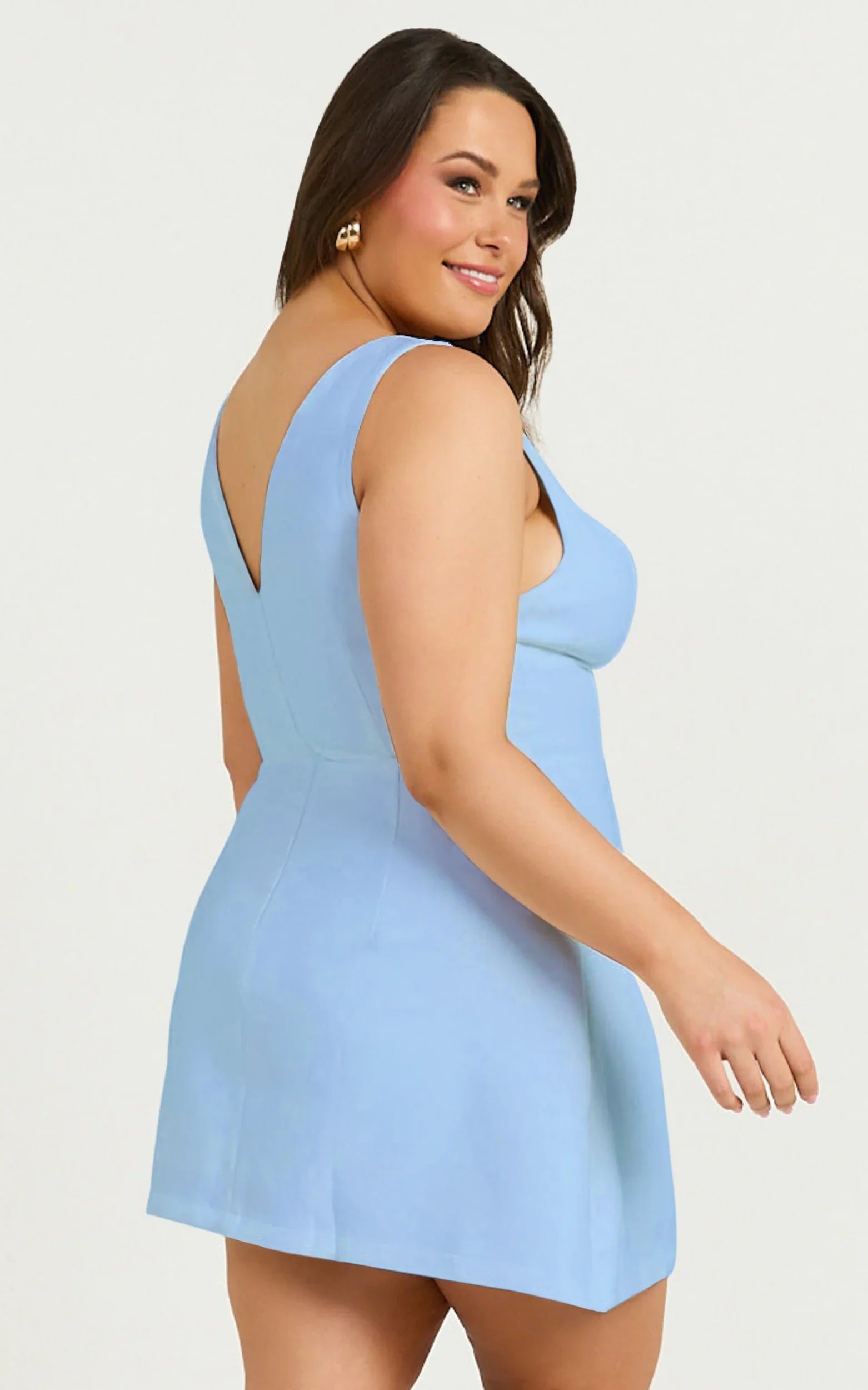 Freddie Mini Dress - Boat Neck Fit and Flare Dress in Blue