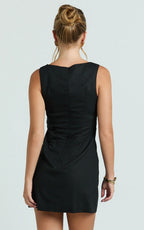 Kyle Mini Dress - Boat Neck Fitted Dress in Black
