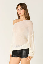 Sheer Off-the-Shoulder Knit Sweater