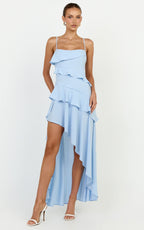 Arabella Maxi Dress - Tiered Ruffle Fit And Flare Dress in Blue