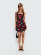 Rosamie Halter Mini Dress Black Polka Floral