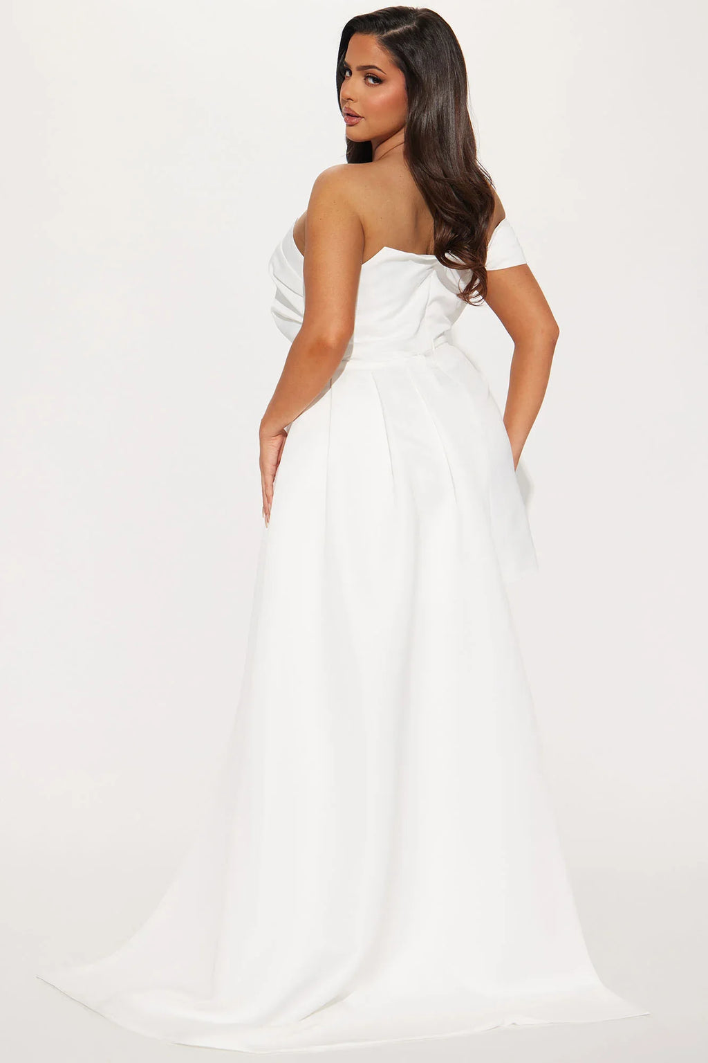 Isabella Removable Train Satin Mini Dress - White