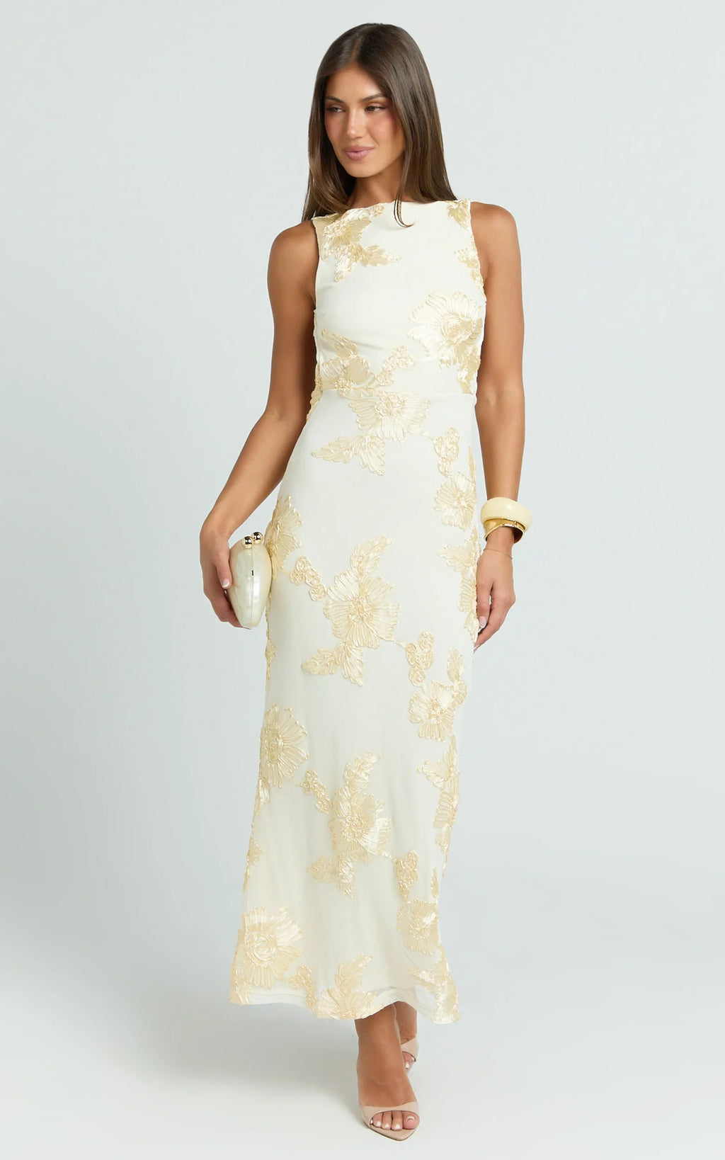 Freya Midi Dress - Boat Neck Backless Dress in Yellow