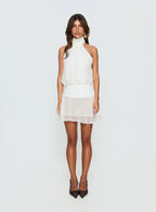 Zenayda Drop Waist Sequin Mini Dress White
