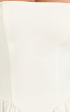 Helda Midi Dress - Halter Tie Neck Corset Panel Dress in Off White