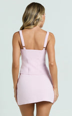 Mikey Top - Straight Neck Hook and Eye Corset Top in Pink