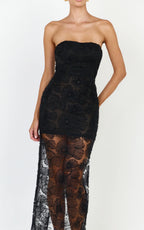 Lima Maxi Dress - Strapless Floral Embellished Column Dress in Black