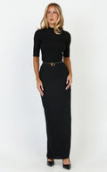 Vance Maxi Skirt - Linen Back Split Skirt in Black