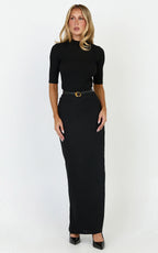 Vance Maxi Skirt - Linen Back Split Skirt in Black