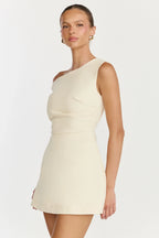Claire Mini Dress - Tipped Shoulder Tulip Skirt Dress in White