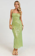 Sierra Midi Dress - Sequin Square Neck Bodycon Dress in Green