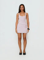 Favourite Daughter Tie Detail Mini Dress Pink / Grey Stripe