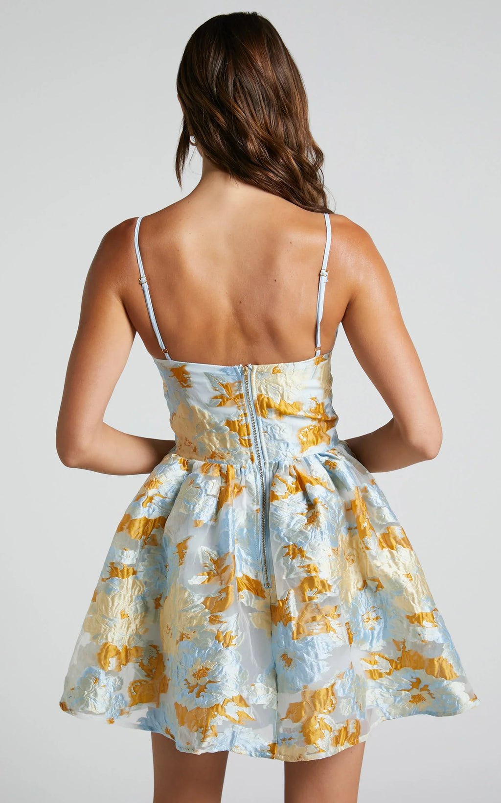 Brailey Mini Dress - Sweetheart Bustier Dress in Blue Jacquard
