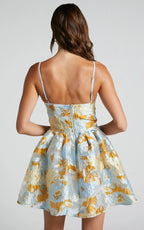 Brailey Mini Dress - Sweetheart Bustier Dress in Blue Jacquard