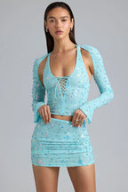 Ruched Mid-Rise Micro Mini Skirt in Ice Blue