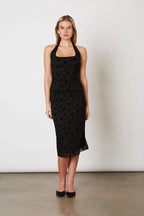 Flocked Velvet Mesh Midi Skirt