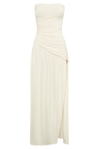 Bex Strapless Slinky Maxi Dress With Split - Ivory