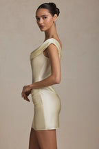 Off-Shoulder Draped Mini Dress in Ivory