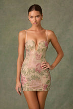 Embellished Sweetheart-Neck A-Line Mini Dress in Rose Hotfix